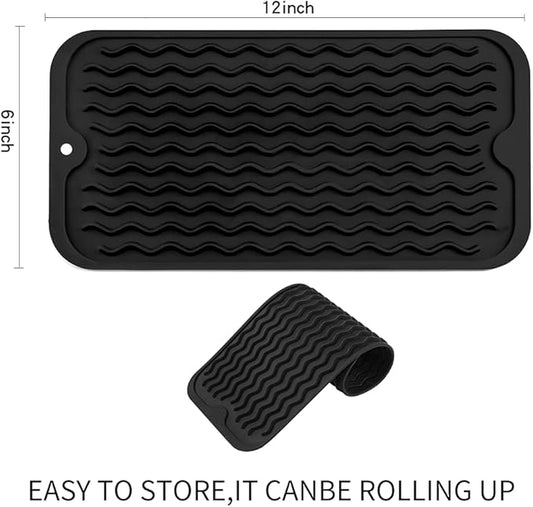 MicoYang Silicone Dish Drying Mat for Multiple Usage,Easy clean,Eco-friendly,Heat-resistant Silicone Mat for Kitchen Counter or Sink,Refrigerator or Drawer Liner Black S 12 inches x 6 inches
