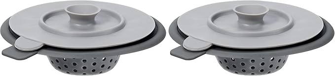 OGGI Silicone Sink Strainer & Stopper Set- Great Kitchen Sink Strainer, Silicone Drain Stopper, Sink Drain Strainer, Sink Plug 4.6˝ Diameter Rim, Gray (Pack of 2)