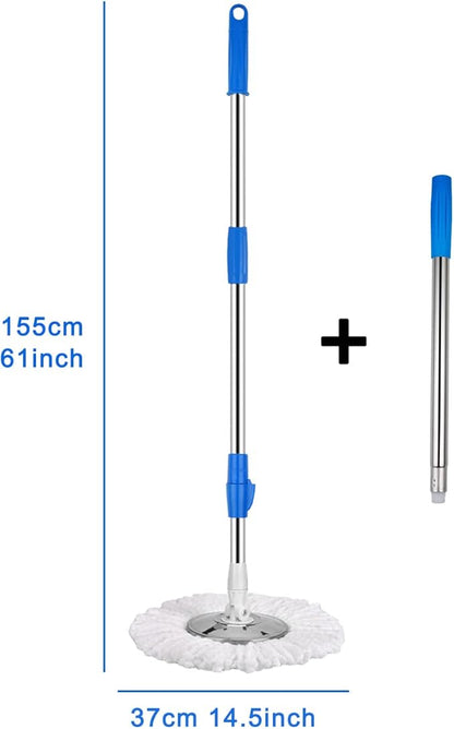 Spin Mop and Bucket with Wringer Set, 360° Mop and Bucket System with 3 Microfiber Mop Refills and 61" Extended Handle, Spinning Mop Bucket for Floor Cleaning, Blue