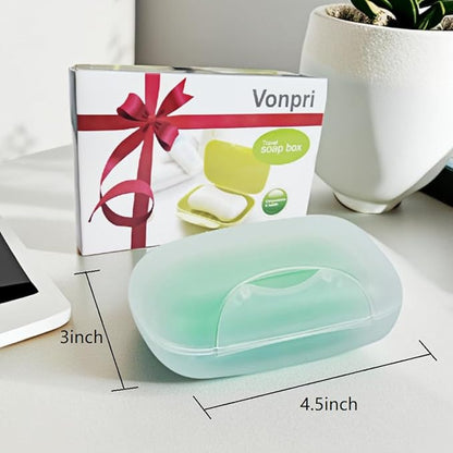 Soap Box Holder, 2-Pack Soap Dish Soap Savers Case Container for Bathroom Camping Gym Vonpri (Clear)