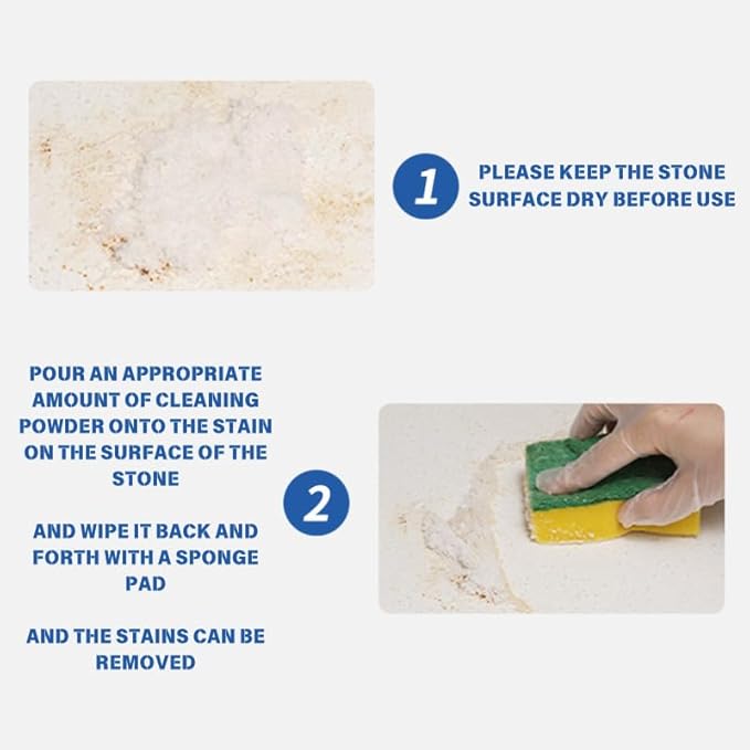 200g Stone Cleaner Granite Cleaner Marble Polish Travertine Countertop Cleaning Polishing Powder Marble Stain Remover Powder Tile Floor Care Waterless Polishing (Comes with Sponge Wiper & Glove)