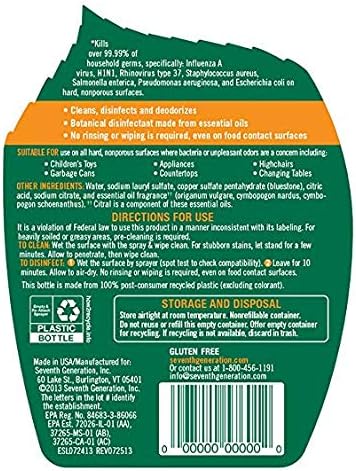 Seventh Generation Botanical Multi-surface Disinfecting Cleaner, Lemongrass Citrus, 26 fl oz (3 pack)