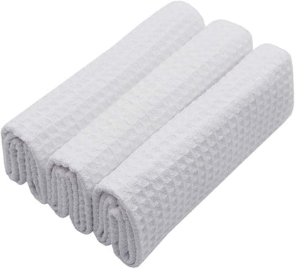 Waffle Weave Kitchen Towels Thick Microfiber Dish Drying Towels Absorbent Tea Towels Hand Towel Lint Free 16Inch x 24Inch 3 Pack White