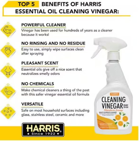 HARRIS Cleaning Vinegar Mandarin Orange Multi-Surface Cleaner (32 oz) with Microfiber Cloth