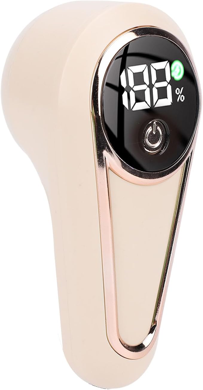 Alomejor Fabric Shaver, Electric Rechargeable Lint Remover with 6 Blades and Battery Display for Sweaters Clothing Furniture Blankets (Khaki)