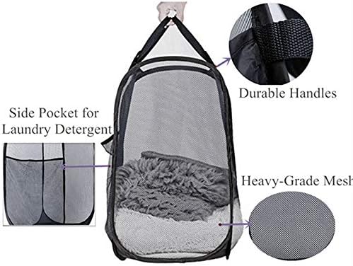 DurReus Foldable Large Pop Up Laundry Hamper with Pocket for Dirty Clothes,Sporting Goods,Baby Toys,Dorm Laundry Basket Rectangle Black