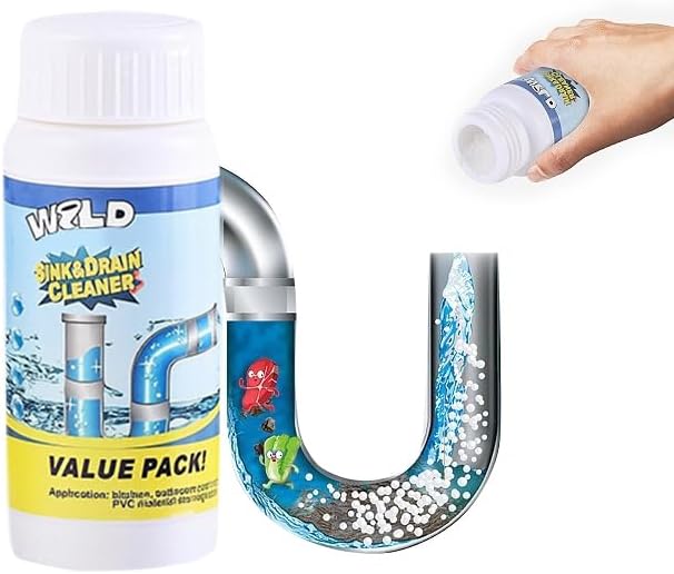 Foaming Sink & Drain Cleaner Powder, 2026 Upgraded Fast-Acting Pipe Declogger for Kitchen Bathroom Shower Toilet, Powerful Rapid Foam Drain Opener for Hair Grease & Odor Removal (1pc)