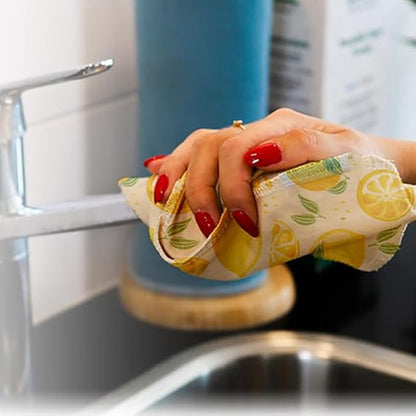Reusable Paper Towels Washable，Pack of 12 Paperless Napkins Flannel Cotton Cloth 10"X12"with Cardboard Roll，Made to Last - Cut Back and Waste Less Eco Friendly（Lemons）