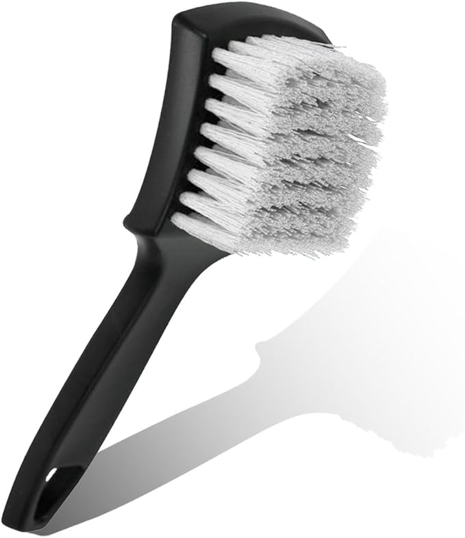 Car Wheel Brush, Stiff Bristle Short Handle Scrub Tire & Wheel Rim Brush, No-Scratch Carpet/Floor Mat Detailing Tool, Auto Interior and Exterior Cleaning Supply for Vehicle, Home (White)