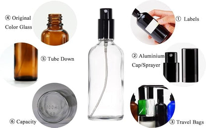 YIZHAO Clear Glass Spray Bottles 4oz, with Small Fine Mist Spray, Metal Cap, Refillable for Essential Oil,Travel,Cleaning,Perfume,Aromatherapy,Makeup – 9 Pcs