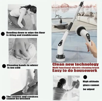 HomeBeyond Electric Spin Scrubber, 5-Speed Power Spin Cleaner with 8 Replaceable Brush Heads, IPX7 Waterproof, Adjustable Extension Handle, Large Battery for Bathroom, Shower, Tile, and Floor Cleaning