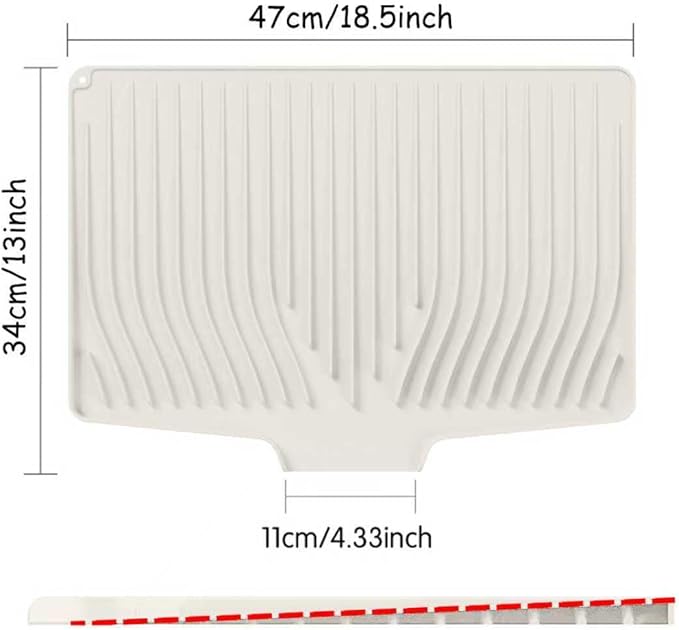 Large Premium Silicone Dish Drying Mat for Kitchen Counter - 18.5"x13" Non-Slip, Heat-Resistant (450°F) with Fast Drain & Hanging Hole, Multi-Use Kitchen Sink Drying Mat (Cream White)