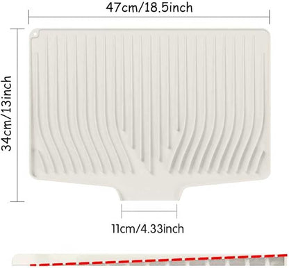 Large Premium Silicone Dish Drying Mat for Kitchen Counter - 18.5"x13" Non-Slip, Heat-Resistant (450°F) with Fast Drain & Hanging Hole, Multi-Use Kitchen Sink Drying Mat (Cream White)