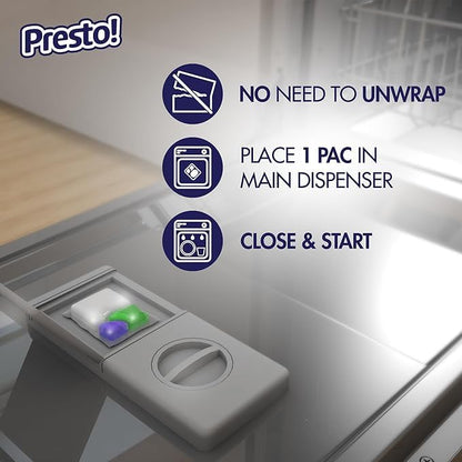 Amazon Brand - Presto! Triple Action Dishwasher Pacs, Anti-spotting, Fresh Scent, No Phosphates or Chlorine, 70 Count