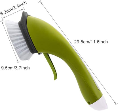 Cleaning Brush Tile Brush Bristles Scrub Brush with Soap Dispensing Long Handle Comfort Grip Heavy Duty for Bathroom Shower Kitchen Sink Floor Tile Cleaner Household Cleaning Tool (Green)