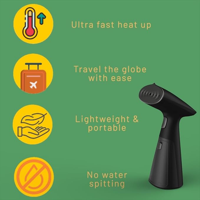 Travel Garment Steamer, Handheld Steamer for Clothes, Fast Heat-Up in 30 Seconds, 1000W Portable Steamer with 120ml Water Tank, Removes Wrinkles from Clothes, Garments, and Fabrics
