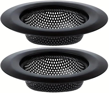 Kitchen Sink Strainers | Kitchen Sink Drain Strainer, Kitchen Essentials (Black) (2 Pack) Large Wide Rim 4.5" Diameter for Homeowners