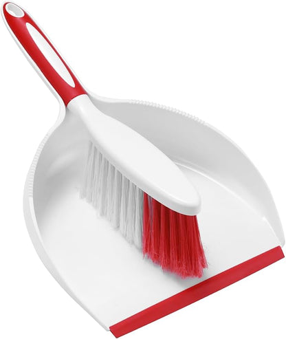 NACENA Dust Pan and Brush Set, Large Hand Broom and Dustpan Set Large Brush and Dustpan Set for Camping Broom and Dustpan Combo for Daily Cleaning Pet Hair Office Home Car, White & Red