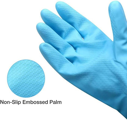 Alimat PluS 2 Pack Reusable Cleaning Gloves Latex Free, Dishwashing Gloves with Cotton Flock Liner and Embossed Palm, Waterproof Household Gloves for Laundry, Gardening（Small）