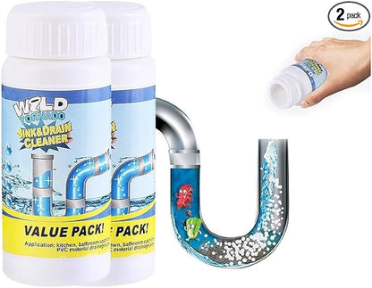 Saker Wild Sink and Drain Cleaner Powder | Rapid-Foam Fast-Acting Pipe Declogger for Kitchen, Bathroom, Toilet, Shower Drain Maintenance (2 PCS (3.88oz*2))