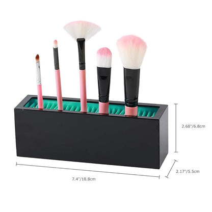 JAMEND CLXP Makeup Brushes Holder Organizer, Silicone Vanity Air Drying Rack Display Storage for Brush, Eyeliners and More, Practical Cosmetic Tools Container (Blue-White)