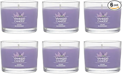 Yankee Candle Lilac Blossoms Scented Votive Candles, Floral Home Fragrance for Ambience, Premium Soy Wax Blend with Natural Fiber Wicks, Small Glass Jar Design, 1.3 Ounce (Pack of 6)