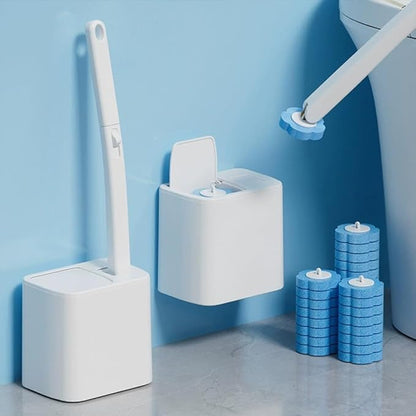 Disposable Toilet Brush,Toilet Cleaner Brush with 18 Replacement Heads & Holder,Automatic Lid Opening,for Cleaning & Hygienic Bathroom Toilets Shower Tiles Maintenance NewUpgrade (White)
