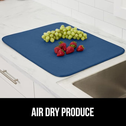GORILLA GRIP Ultra Water Absorbent Microfiber Dish Drying Mat, 18x24, Quick Dry Thick Mesh, Slip Resistant Pad for Sink Dishes or Under Rack, Kitchen Counter Accessories, Machine Wash, 2 Pack Blue