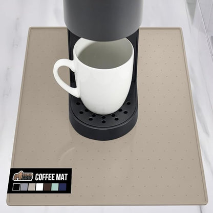 GORILLA GRIP Silicone Coffee Mat, Espresso Machine Bar Accessories, Keep Kitchen Counters Clean, Stays in Place, Waterproof and Heat Resistant Dish Drying Mats, Home Decor Essentials, 10x14, Almond