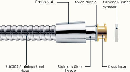 BRIGHT SHOWERS Extra Long Shower Hose 118 Inches – Stainless Steel Handheld Shower Hose with Brass Connectors, Anti-Kink, Leak-Proof, Easy to Install, Fits Most Shower Heads, Polished Chrome