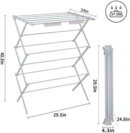 3 Tiers Foldable Clothes Drying Rack, Vertical Laundry Rack Portable and Collapsible for Storage Indoor Outdoor, Pearly White