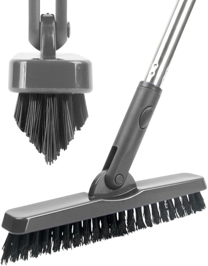 CELOX Grout Brush with Long Handle, 180°Rotation Tile Grout Cleaning Brush, Gray