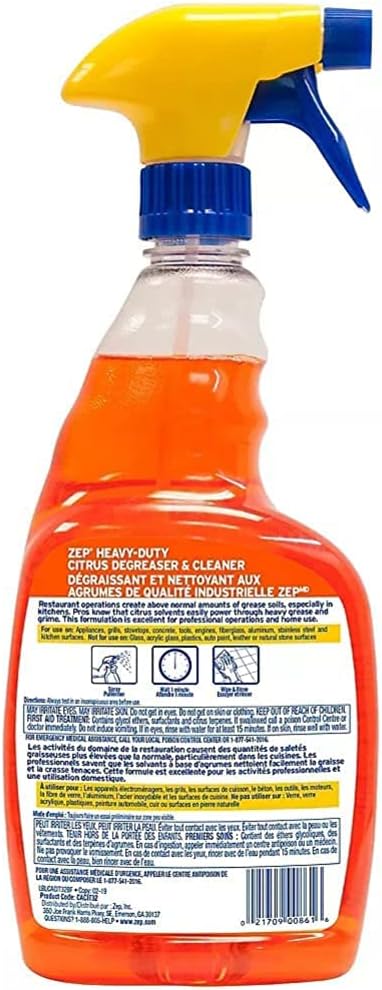 Zep Heavy-Duty Citrus Degreaser and Cleaner - 32 Ounce (Case of 4) CACIT324 - Restaurant Grade Degreaser and Cleaner Removes Oil, Grease, Adhesive, and Kitchen Soil