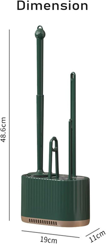 Basaza Toilet Brush and Holder Set Toilet Bowl Cleaning Brush and Holder for Bathroom Toilet Bowl Cleaner Brushes & Holders 4 in 1 Dark Green Bathroom Accessories Wall Mounted or Floor Standing