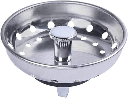 Kitchen Sink Basket Strainer Replacement for US Standard Drains (3-1/2 Inch), Premium Brushed Stainless Steel Body W/Rubber Stopper 1 Pack