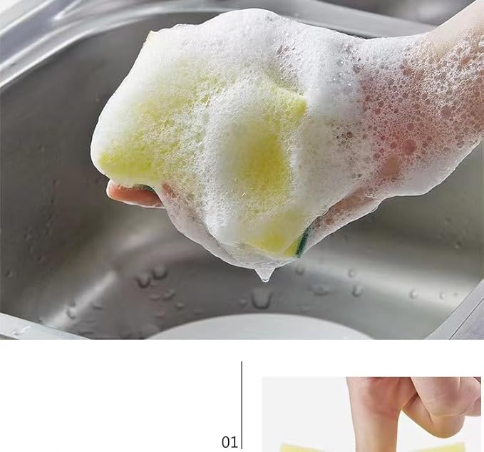 Heavy Duty Scrub Sponges – Kitchen Dish, Sink and Bathroom Cleaning Scrubber Sponge - with Non-Smell Scouring Pad (Right Angle 2 pcs)