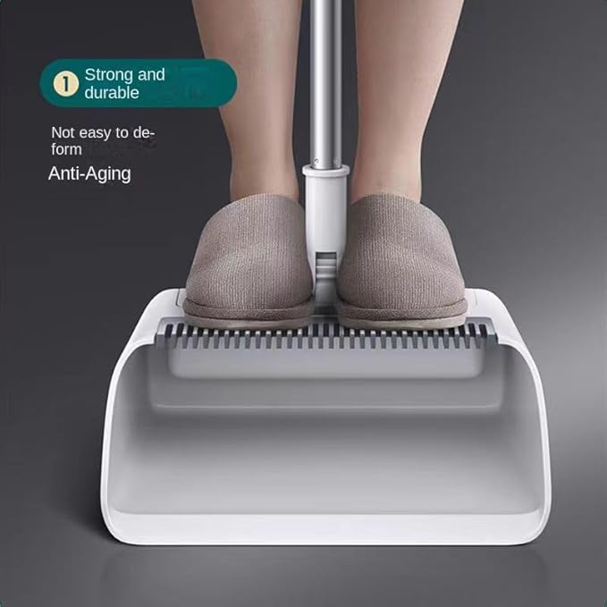3 in 1 Broom and Dustpan Set with Adjustable Push Broom with 48.8“ Long Handle for Floor Sweeping Outdoor Indoor Sweeping Combo for Home & Kitchen (White)