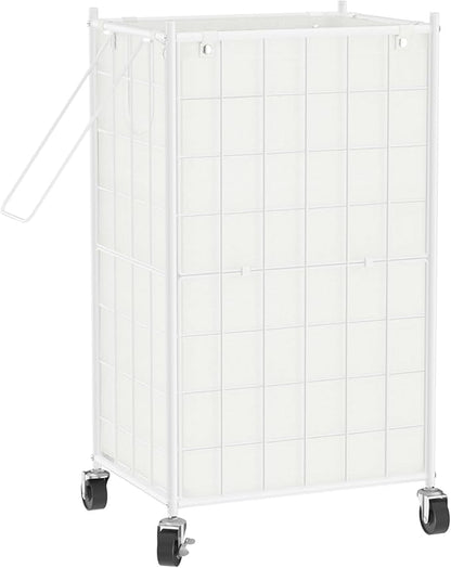 WOWLIVE Laundry Hamper with Wheels,Metal Wire Frame Rolling Laundry Basket with Removable bag,100L Dirty Clothes Hamper Organizer Dorm Room Storage for Bedroom,Bathroom,White