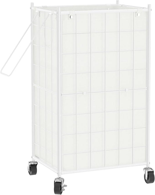 WOWLIVE Laundry Hamper with Wheels,Metal Wire Frame Rolling Laundry Basket with Removable bag,100L Dirty Clothes Hamper Organizer Dorm Room Storage for Bedroom,Bathroom,White