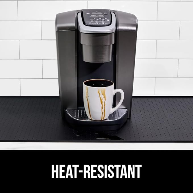 GORILLA GRIP Silicone Coffee Mat, Espresso Machine Bar Accessories, Keep Kitchen Counters Clean, Stays in Place, Waterproof and Heat Resistant Dish Drying Mats, Home Decor Essentials, 11.5x18.6, Black