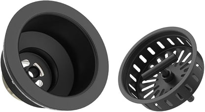 KONE Black Kitchen Sink Drain Matte Black Sink Strainer 3-1/2 Inch Drain Assembly Kit Replacement for Universal 3.5 Inch Kitchen Sink, All Stainless Steel Body with Strainer Basket and Drain Stopper