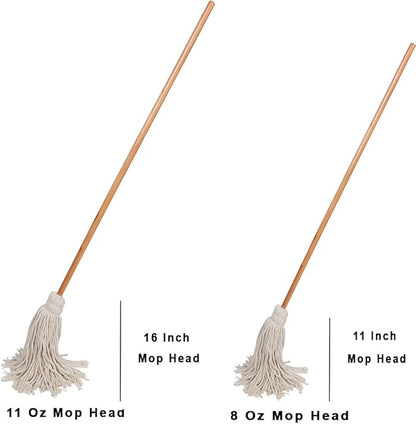 Large Wet Deck Cotton Mop with Solid Wood Handle (11 Oz, White)
