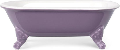 6.5" Ceramic Mini Decorative Clawfoot Bathtub Bar Soap Dish, Kitchen Sponge Holder and Shower Tray for Bathroom, 1 Pack(Lavender)