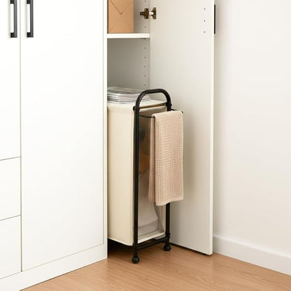 StorageWorks Slim Laundry Hamper with Flip Lid, Narrow Laundry Basket with Hooks, Breathable Mesh Clothes Organizer for Closet, Laundry Room, Bathroom, Beige