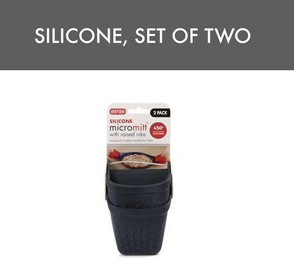 Dexas Micromitt Silicone Oven Mitts - Heat Resistant to 450°F, Set of 2, Dishwasher Safe, Non-Slip Grip, Gray