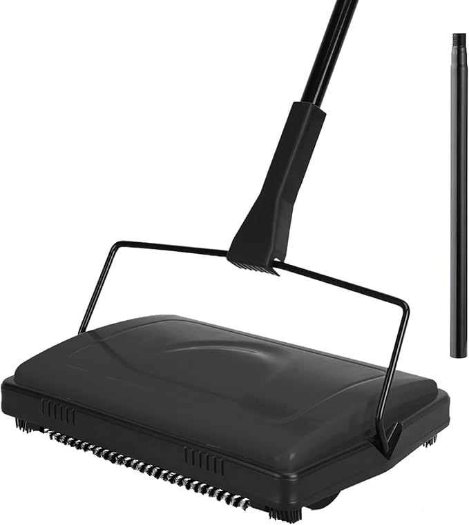 Yocada Carpet Sweeper Cleaner 4 Poles for Home Office Low Carpets Rugs Undercoat Carpets Pet Hair Dust Scraps Paper Small Rubbish Cleaning with a Brush Black