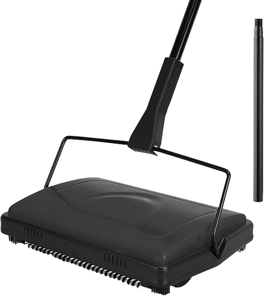 Yocada Carpet Sweeper Cleaner 4 Poles for Home Office Low Carpets Rugs Undercoat Carpets Pet Hair Dust Scraps Paper Small Rubbish Cleaning with a Brush Black