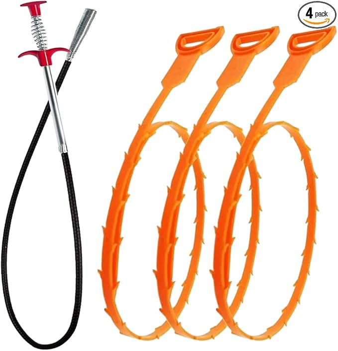 Drain Clog Remover Drain Snake Hair Unclogger Tool Set Flexible Grabber Claw Pipe Cleaning Tool for Kitchen Sink Sewer Bathroom Tub Toilet 4 PCS