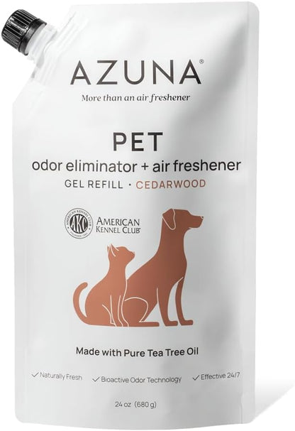 Azuna Pet Odor Eliminator for Strong Odor Gel | Plant Powered Australian Tea Tree Oil | Dog and Cat Room Deodorizer | Pet and Child Friendly | Cedarwood Scent | 24oz Refill