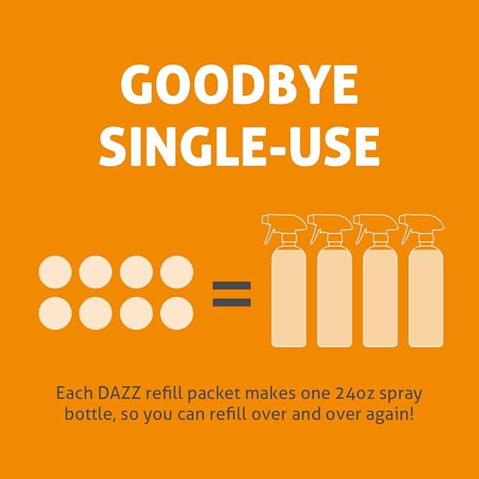 DAZZ Bathroom Cleaner Refill Pack (Makes 4 Bottles) for Tile, Tub Shower, Countertop and Bathroom Surfaces - All Natural, Eco Friendly, Non Toxic - Safe for Kids & Pets